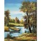 Tablou pictat manual, Peisaj din natura cu barca, oaza de liniste, 45x35cm pictura ulei pe panza
