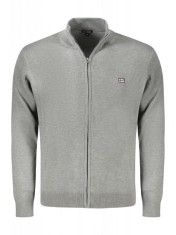 Pulover cu fermoar barbati, cu mini logo brodat, Regular fit, gri, 2XL foto