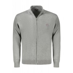 Pulover cu fermoar barbati, cu mini logo brodat, Regular fit, gri, 2XL