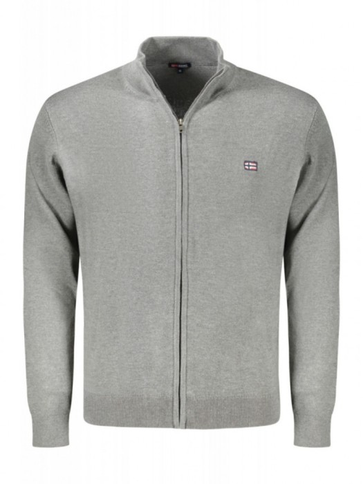 Pulover cu fermoar barbati, cu mini logo brodat, Regular fit, gri, 2XL