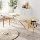 Masa de masaj pliabila, 2 zone, cadru lemn, spuma 5cm, inaltime 55-76cm, piele ecologica, dimensiuni 60x213cm, culoare Crem FAVLine Selection