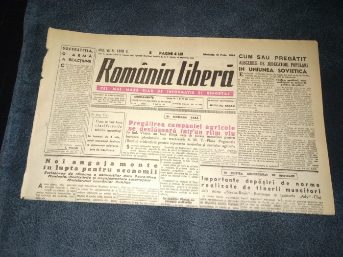 ZIARUL ROMANIA LIBERA 10 FEBRUARIE 1949