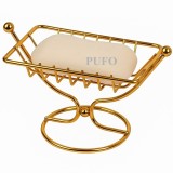 Savoniera metalica Pufo Goldie cu picior, 12 x 8.5 cm, auriu &ndash; accesoriu elegant si practic pentru baie