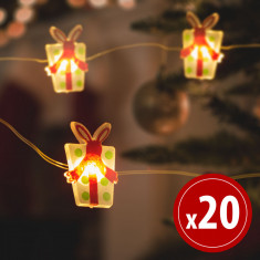Ghirlandă cu lumini LED – formă de cadou – 2,2 metri – 20 LED – alb cald – 2 x AA