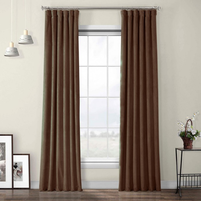 Draperie din catifea cu rejansa din bumbac tip fagure, Madison, 150x210 cm, densitate 700 g/ml, Dark chocolate, 1 buc