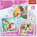 Puzzle 3 &icirc;n 1 (20+36+50 piese) &bdquo;Prințese&rdquo;