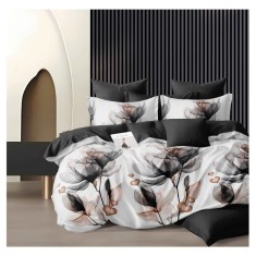 Lenjerie pat dublu,bumbac finet,6 piese,cearceaf cu elastic 180x200cm, cearceaf pilota 200x230cm, 2 fete de perna 50x70, 2 fete de perna 70x70-A1107
