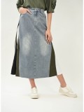 FUSTA COMBINATA DENIM KAKI PAVIA IN FORMA DE A S Denim Deschis