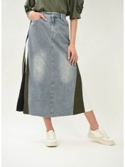FUSTA COMBINATA DENIM KAKI PAVIA IN FORMA DE A S Denim Deschis