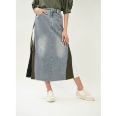 FUSTA COMBINATA DENIM KAKI PAVIA IN FORMA DE A S Denim Deschis