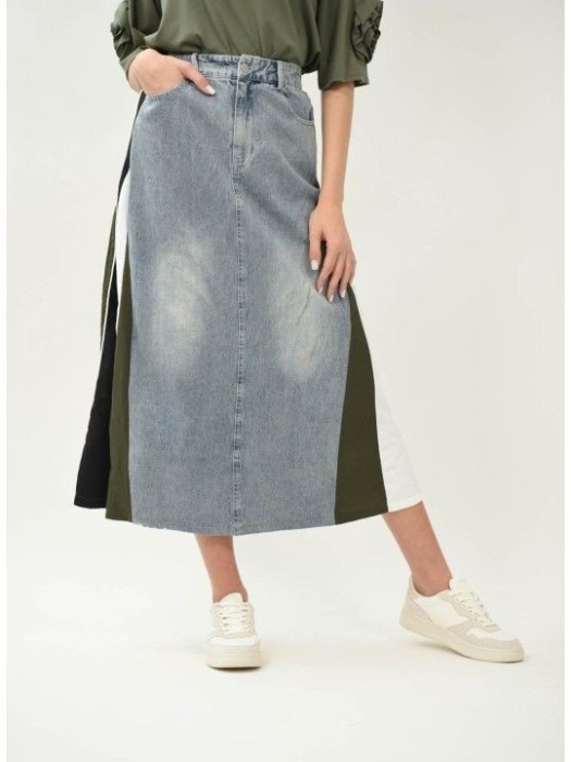 FUSTA COMBINATA DENIM KAKI PAVIA IN FORMA DE A S Denim Deschis