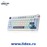 Tastatura mecanica wireless Aula, 75% hot-swappabila, tastatura de gaming programabila, iluminare RGB spate, tastatura cremoasa, switch-uri liniare pr