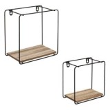 Set 2 Rafturi Suspendate Decorative cu Cadru Metalic și Baza din MDF, Negru și Lemn, 2 Mărimi Pătrate, CMCLASS