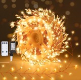 Cumpara ieftin Instalatie Luminoasa LED 50m, Fir de Cupru, 1000 Becuri Alb Cald, Priza si Telecomanda, 8 Moduri, Craciun