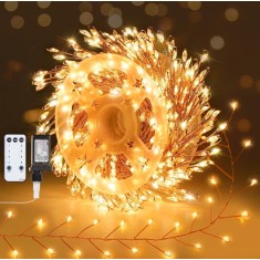 Instalatie Luminoasa LED 50m, Fir de Cupru, 1000 Becuri Alb Cald, Priza si Telecomanda, 8 Moduri, Craciun
