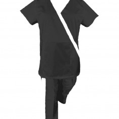 Costum Medical Pe Stil, negru cu Elastan cu Garnitură alb si pantaloni cu dungă alb, Model Marinela - M, M