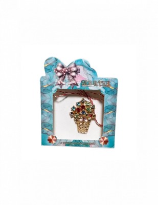 Martisor tip brosa cu model ghivecel de floricele colorate pentru 1 si 8 martie foto