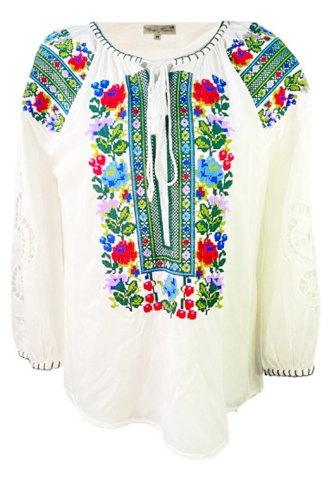 Bluza dama tip ie R 25, marime M, alb/verde broscuta