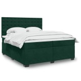 vidaXL Pat box spring cu saltea, verde &icirc;nchis, 180x200 cm, catifea 3293293