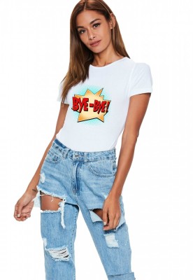 Tricou dama alb - Bye Bye - L foto
