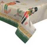 Fata de masă decorativă de Crăciun ecru verde cu spargători de nuci și fulgi, CMCLASS