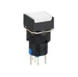 Buton intrerupator push fara mentinere patrat 16mm, plastic, 12V DC, 1NO 1NC, lumina alba FLP16-NJ-6-WHITE