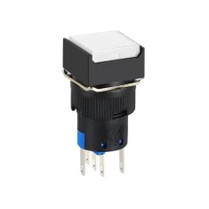 Buton intrerupator push fara mentinere patrat 16mm, plastic, 12V DC, 1NO 1NC, lumina alba FLP16-NJ-6-WHITE