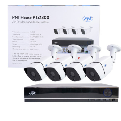 Resigilat : Kit supraveghere video AHD PNI House PTZ1300 Full HD - NVR si 4 camere foto