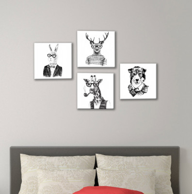 Set de 4 tablouri : Animale Hipster Style foto