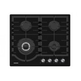 Plita incorporabila Heinner HBH-M447IWFGBK, Aprindere electrica, Gaz, 4 arzatoare, Arzator wok, Gratar fonta, Sticla Neagra