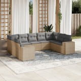 vidaXL Set canapele de grădină, 9 piese, cu perne, bej, poliratan 3222998
