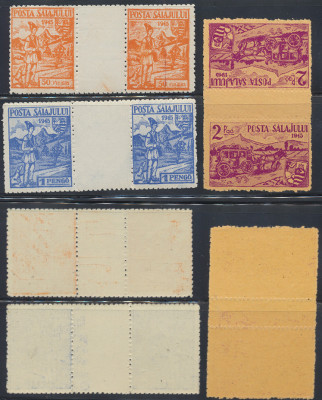 Ardealul de Nord 1945 serie Posta Salajului II in perechi cu punte 3 valori MNH foto