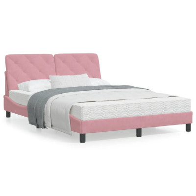 vidaXL Cadru de pat cu lumini LED, roz, 140x200 cm, catifea foto
