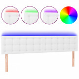 Tăblie de pat cu LED, alb, 180x5x78/88 cm, piele ecologică