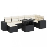 Set mobilier de gradina cu perne, 8 piese, negru, poliratan