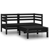 Set mobilier de gradina, 3 piese, negru, lemn masiv de pin