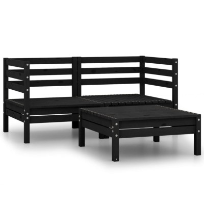 Set mobilier de gradina, 3 piese, negru, lemn masiv de pin foto