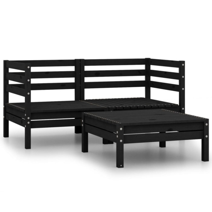 Set mobilier de gradina, 3 piese, negru, lemn masiv de pin