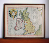 MERCATOR - Harta litografiata Insulele Britanice, inramata, format 48x40,5cm