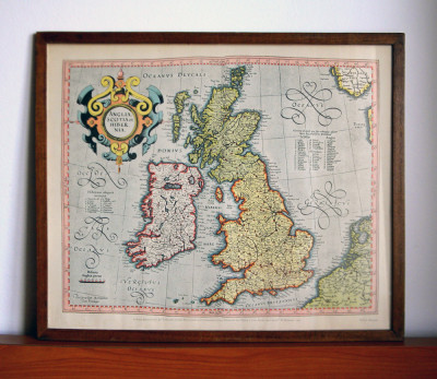 MERCATOR - Harta litografiata Insulele Britanice, inramata, format 48x40,5cm foto