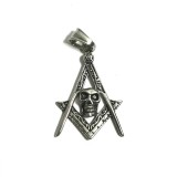 Pandantiv masonic Argintiu - Echer si Compas cu Cap de Mort - MM1016, Fashion Manufacturer