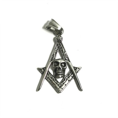Pandantiv masonic Argintiu - Echer si Compas cu Cap de Mort - MM1016 foto