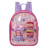 Rucsac transparent cu accesorii de par pentru copii, Set 17 buc, Roz, CMCLASS