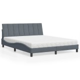 VidaXL Pat cu saltea, Hanko, gri &icirc;nchis, 160x200 cm, catifea 3208605