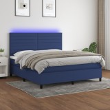 Cumpara ieftin Pat cu arcuri, saltea și LED, albastru, 160x200 cm, textil