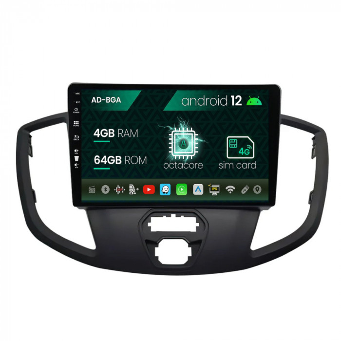 Navigatie Ford Transit (2014-2020), Android 12, A-Octacore 4GB RAM + 64GB ROM, 9 Inch - AD-BGA9004+AD-BGRKIT123V2