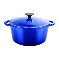 Cratita Fonta Emailata Capac, 24 cm, 3.8 L, 5.9 Kg, Culoare Albastra, Cratita Fonta cu Capac, Cratite din Fonta cu Capac, Cratite pentru Gatit din Fon foto