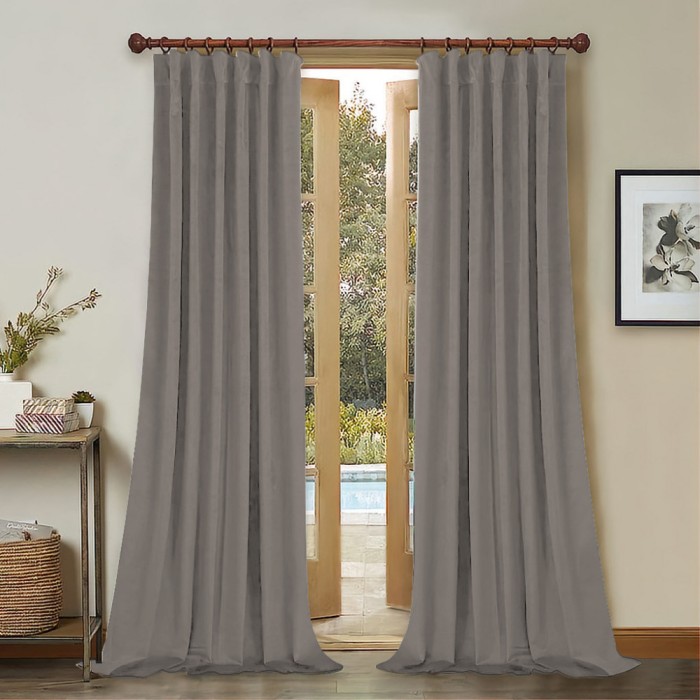 Draperie din catifea cu rejansa din bumbac tip fagure, Madison, 150x240 cm, densitate 700 g/ml, Lead, 1 buc