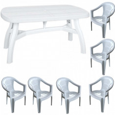 Set mobila gradina King masa 90x150 cm cu 6 scaune Milas culoare alba B001043-31269-31144 Raki foto