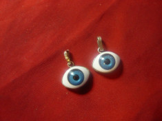 2 Amulete contra deochiului - Blue Evil Eye - argint sterling si email ,L=1,4cm foto